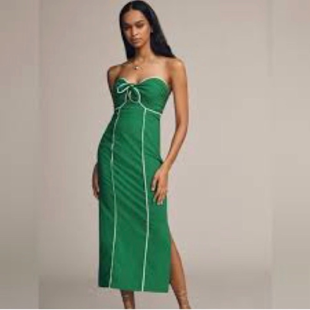 NWT Anthropologie Maeve Strapless Twist Front Linen Blend Green Midi Dress -  XL